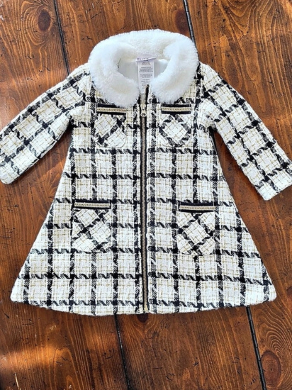 NWT Blueberi Boulevard Toddler Girls Plaid Tweed Winter Coat Dress Set Sz 24M